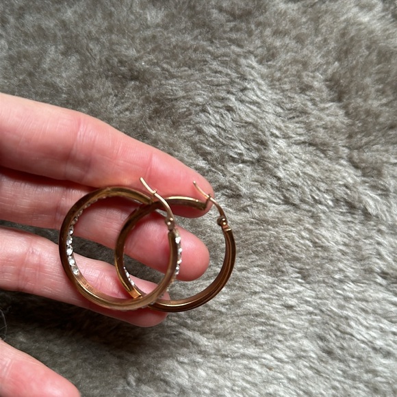 Vintage Rhinestone Gold Hoops - Picture 7 of 9